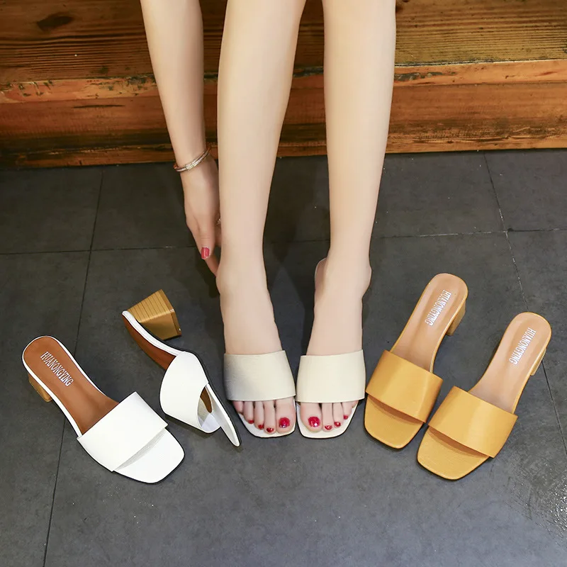 

wholesale ladies pu colorful woman block low heel heels beautiful hot open toe slippers for women, As picture show or customized