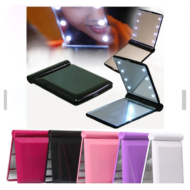 

Foldable Travel Mirror Mini Makeup with 8 LED Battery Handheld Lighted Glow Non-Touch Can customize logo