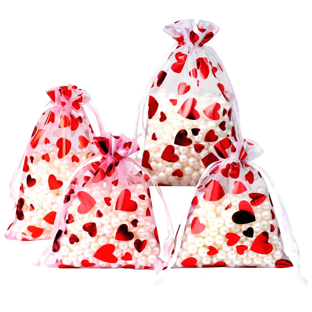 

8*10cm 10*12cm Mesh Drawstring Heart Organza Bag