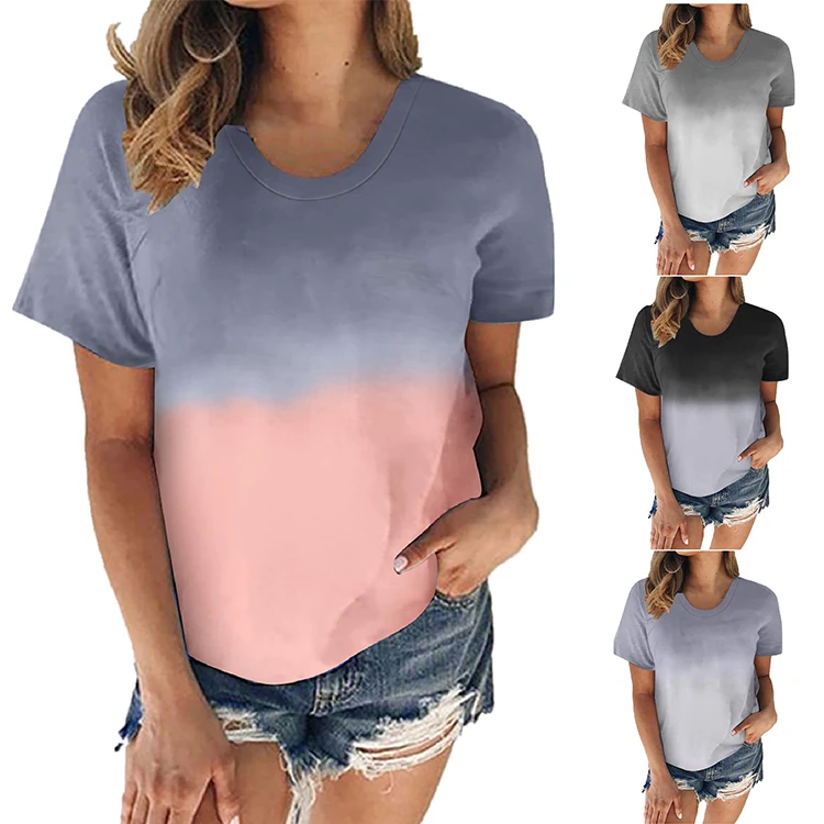 

Yuehui Women's plus size high stretch fashion women's streetwear casual style short-sleeved gradient T-shirt