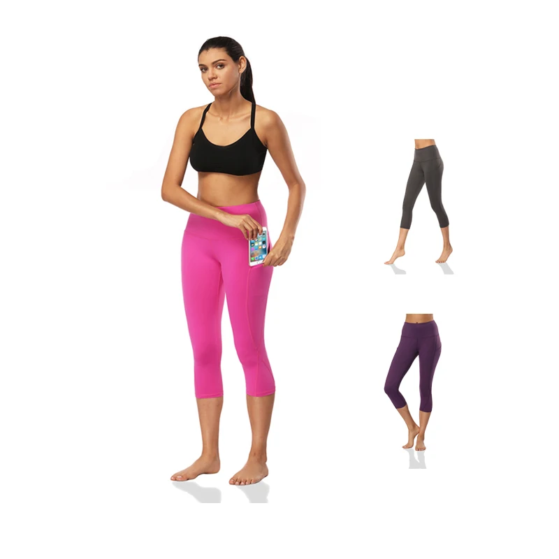 

High Quality Oem Pink Sport Pants Plain Yoga Leggings Six Points Ladies Yoga Pant Leggings With Pocket