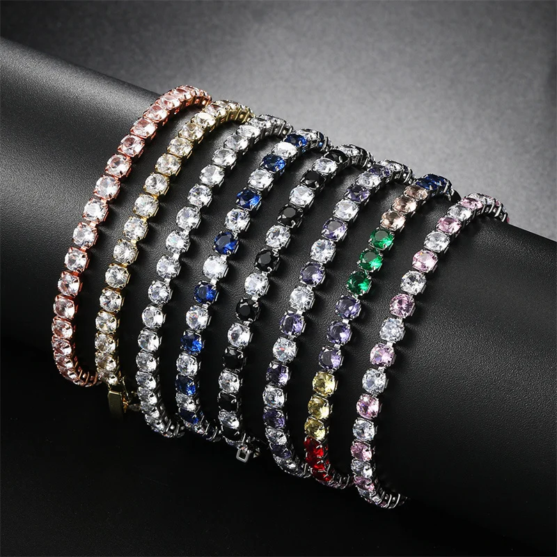 

Wholesale Women Jewelry Dainty Cubic Zircon Bracelet Colorful 4mm Round Cut Zircon Tennis Bracelet for Women Girl