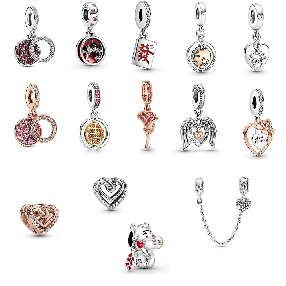

2021 New Year Rose Valentine's Day Gift 925 Charm Bracelet Necklace Pendant
