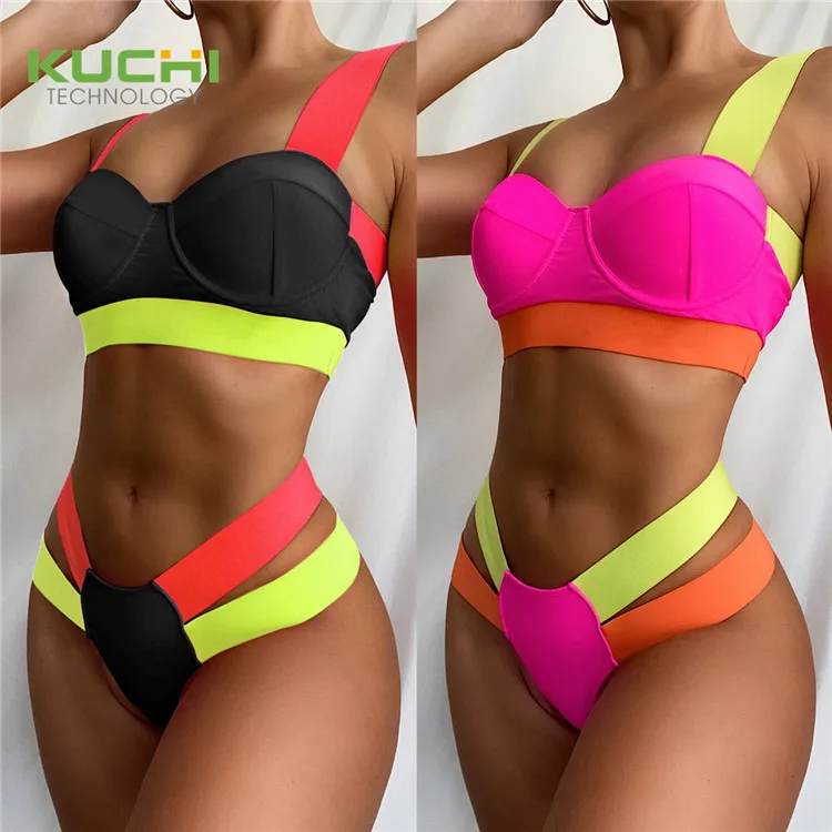 

kuchi women clash bandage bikini hardcover steel support swimsuit for ladies