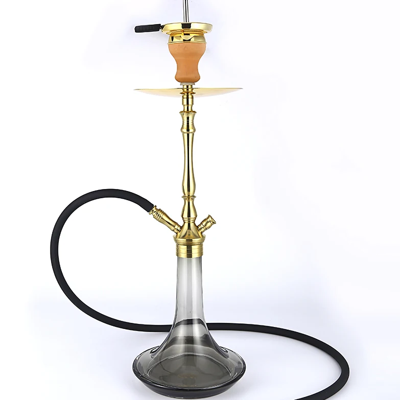 HB-S101B 590mm plating gold high tech stainless steel shisha hookah with glass gradient gray vase