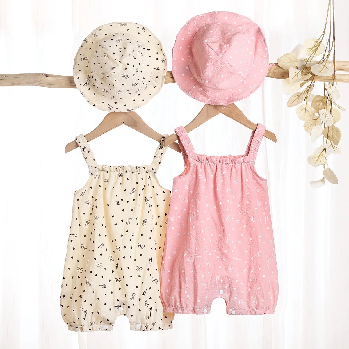 

Baby Girls Jumpsuit Fashion Newborn Summer Floral Cotton Princess Bodysuits Kids Clothes Baby Girls romper Hat, As picture
