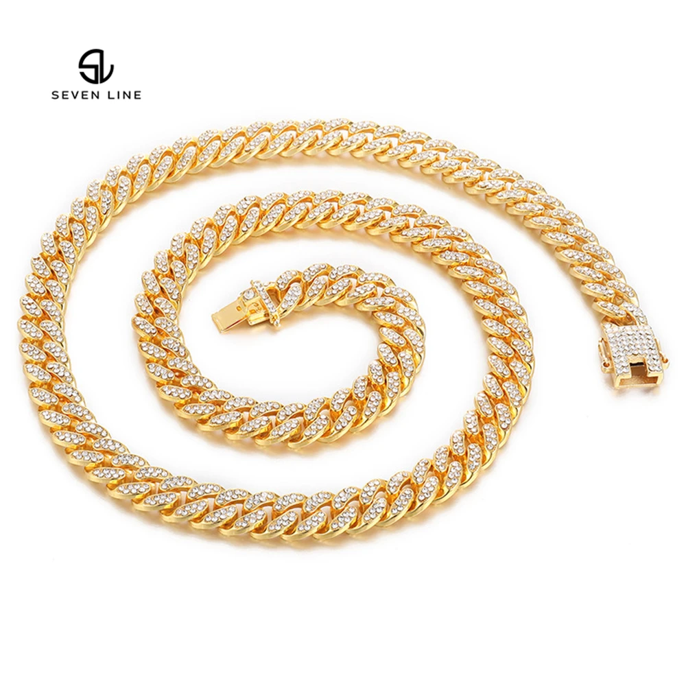 

INS Necklace Trend Europe and America Full Diamond 13mm Cuban Chain Necklace Men's Necklace Hip Hop Personality Jewelry