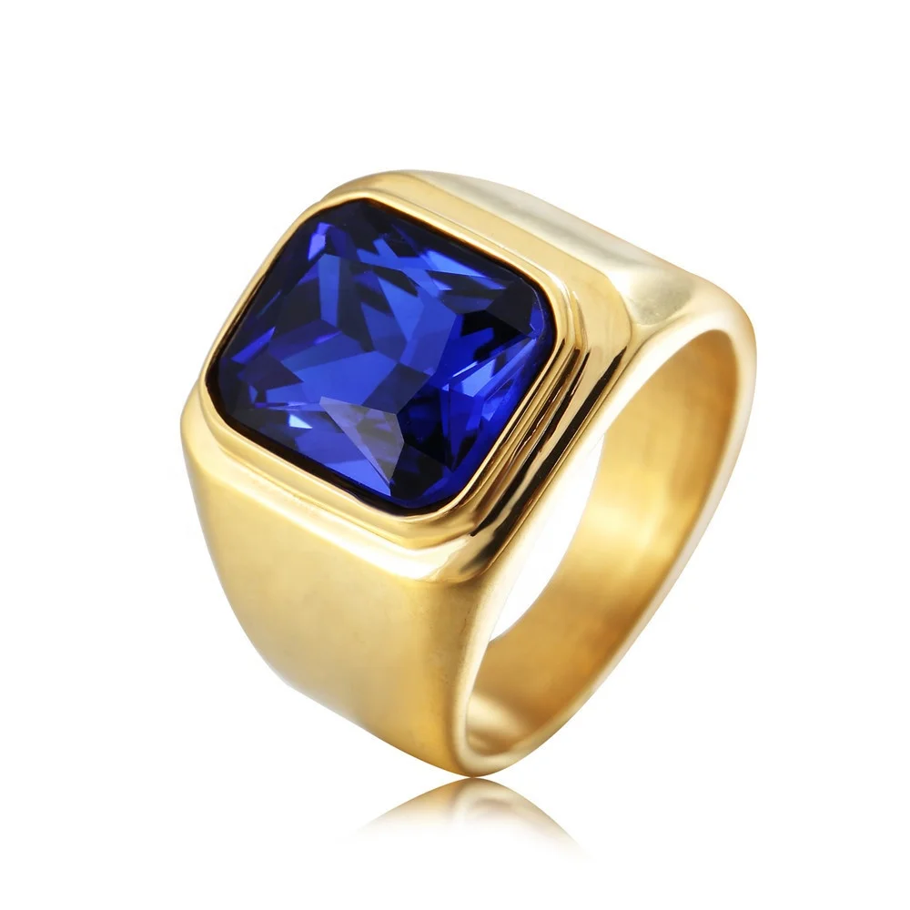 

R.Gem. Simple Design Vintage Waterproof Zircon Stainless Steel Rings Men Gems