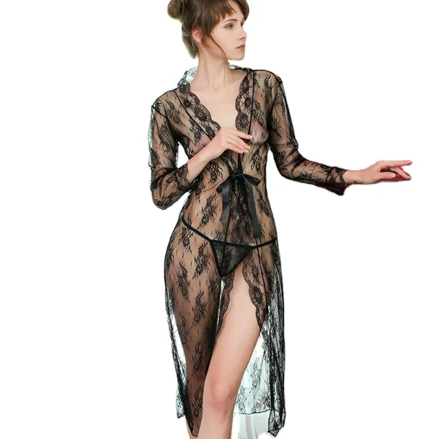 

LEX products woman underware Women's sexy plus size transparent lace hollow robe Dress Pajamas fun uniform lingerie underwear