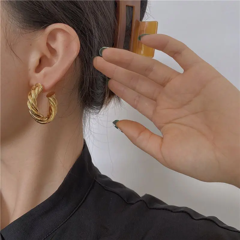 

40mm brass twisted Spiral Style Hoops Loop Earrings Gold plated Punk Big Hoop Earrings for Women Girls