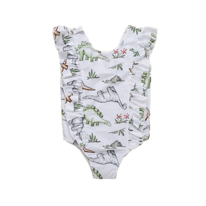 

Cartoon animal dinosaur print kids swimsuit toddler baby girl one piece swimwear bathing suit for child, Picture shows
