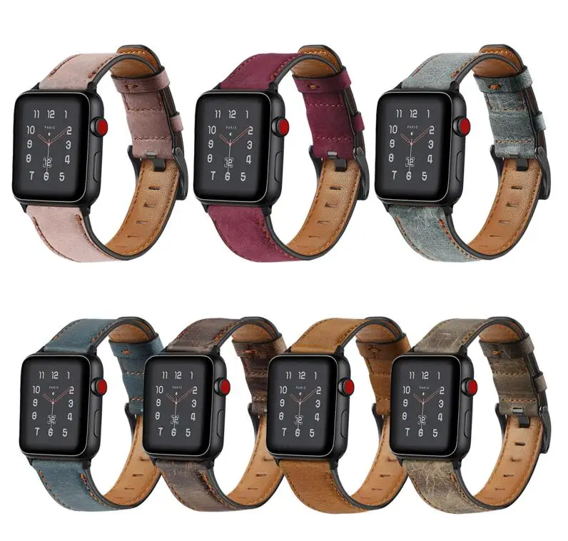 

popular mens womens luxury vintage genuine cowhide leather smart wrist watch band strap for apple 42mm 44mm 40mm watch band, Multi colors