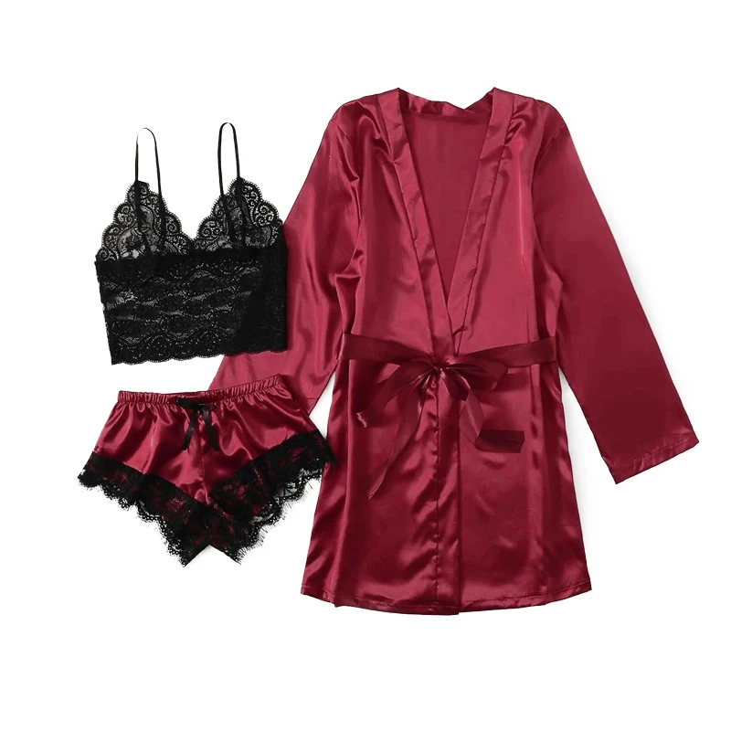 

Factory Wholesale Cheap Price Women Lingerie Silk Lace Robes Pink Lace Balconette Bralette Set Sexy Lingerie Set For Female
