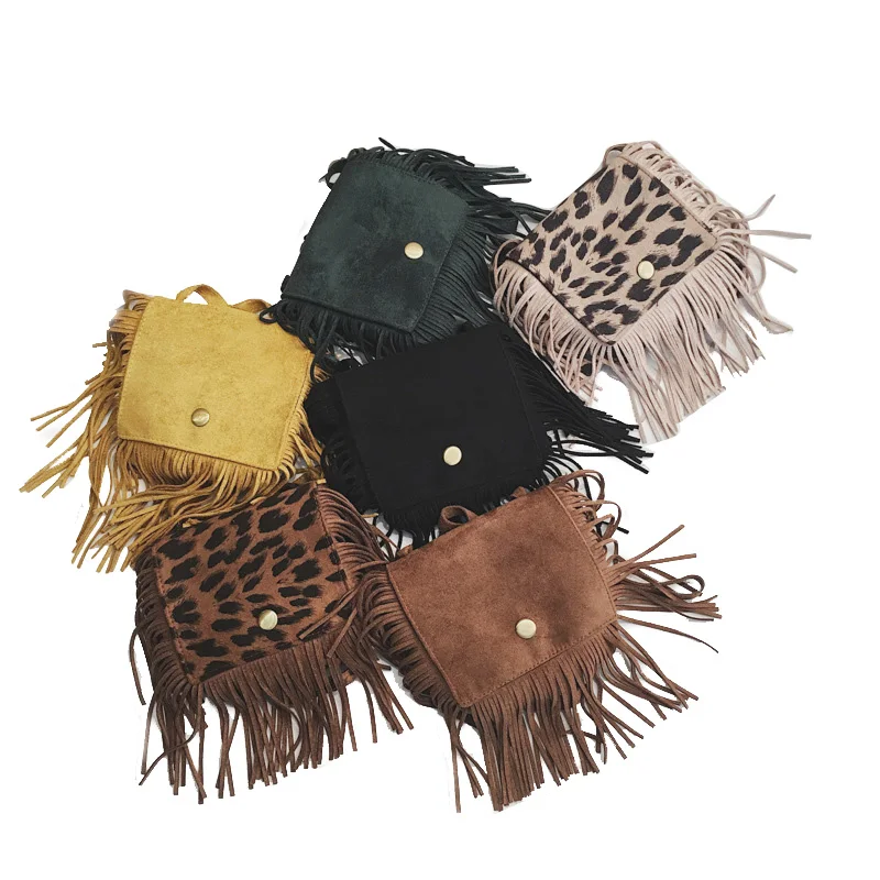 

2021 Wholesale fashion leopard printing little girl purses crossbody kids coin purse mini handbags with tassel, Customized