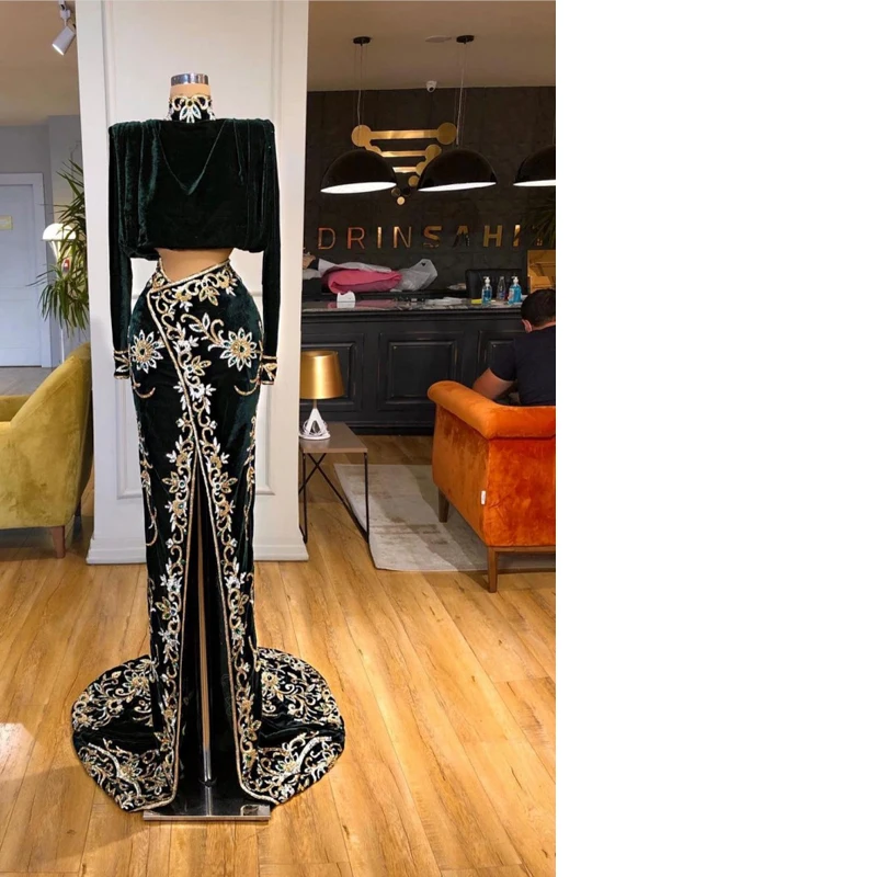 

New design velvet long sleeve elegant women evening dresses Party gown