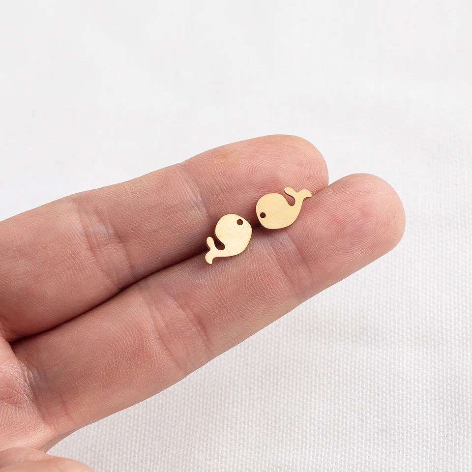 

European New 18K Gold Plated Titanium Steel Animal Stud Earrings 316L Stainless Steel Whale Earrings