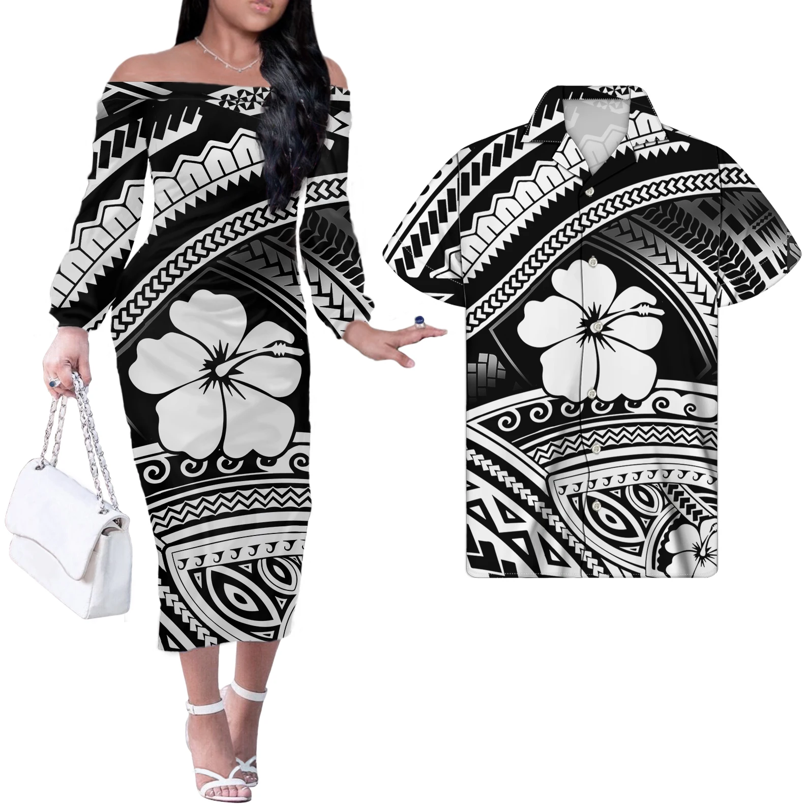 

Couple Dress Clothing Women One Piece Dress For Women Samoa Tribal Earth Yellow Style With Hibiscus Women Dresses Ladies Long, Customized color