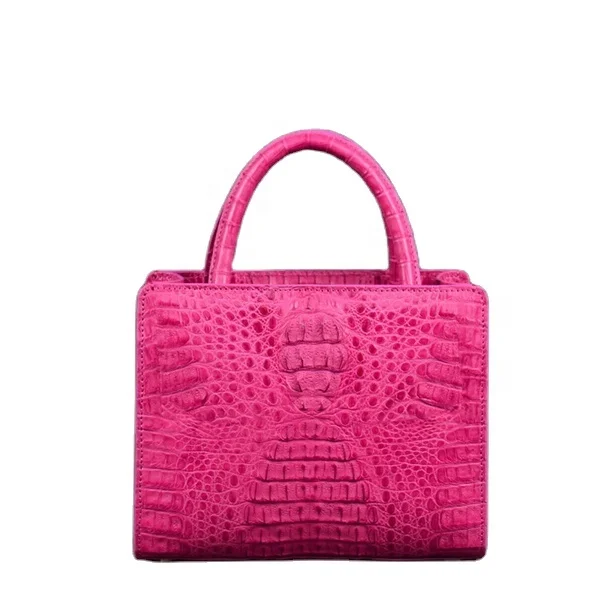 

Chic crocodile lady tote bags Hot pink leather fashion handbags New York stylish lady purse with long strap