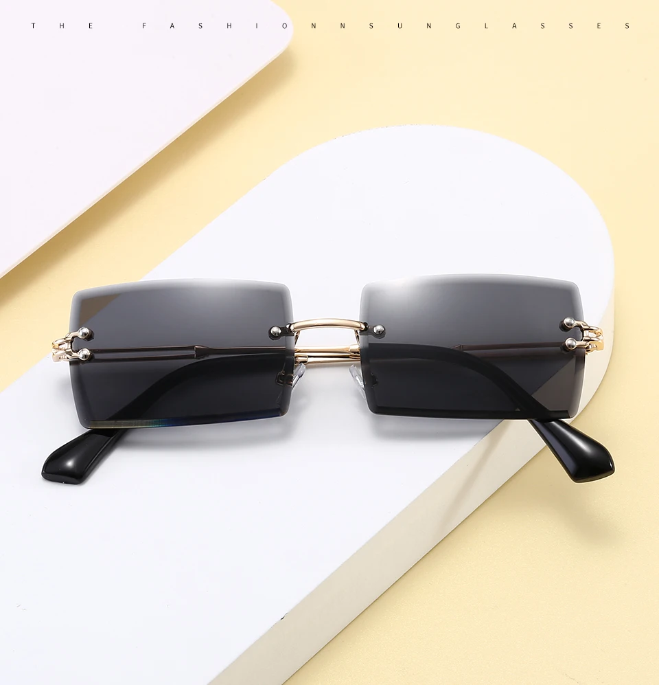 square rimless sunglasses mens