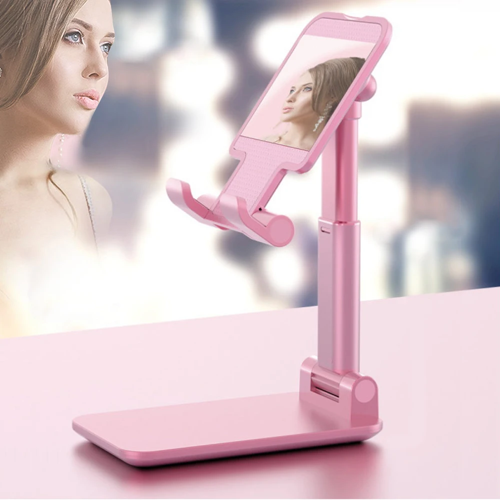 

Taiworld New Trending Aluminum Adjustable Desk Tablet Phone Stand Mini portable Folding Pink Holder with Mirror