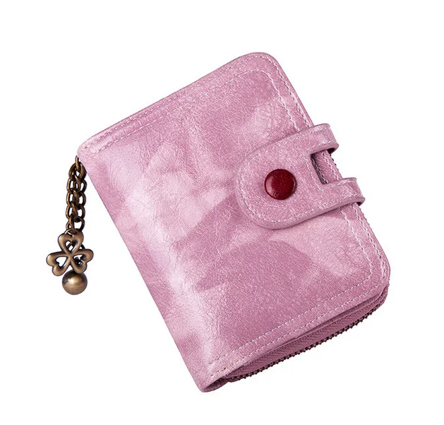 

hot sale coin pouch id/bank/name/credit card holder button clutch short size ladies chain purse female wax lather wallet, Blue, pink, green, black