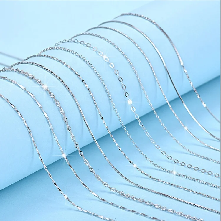 

45 cm 925 Sterling Silver Interlocking Box Chain For Pendant Necklace Jewelry DIY Accessories