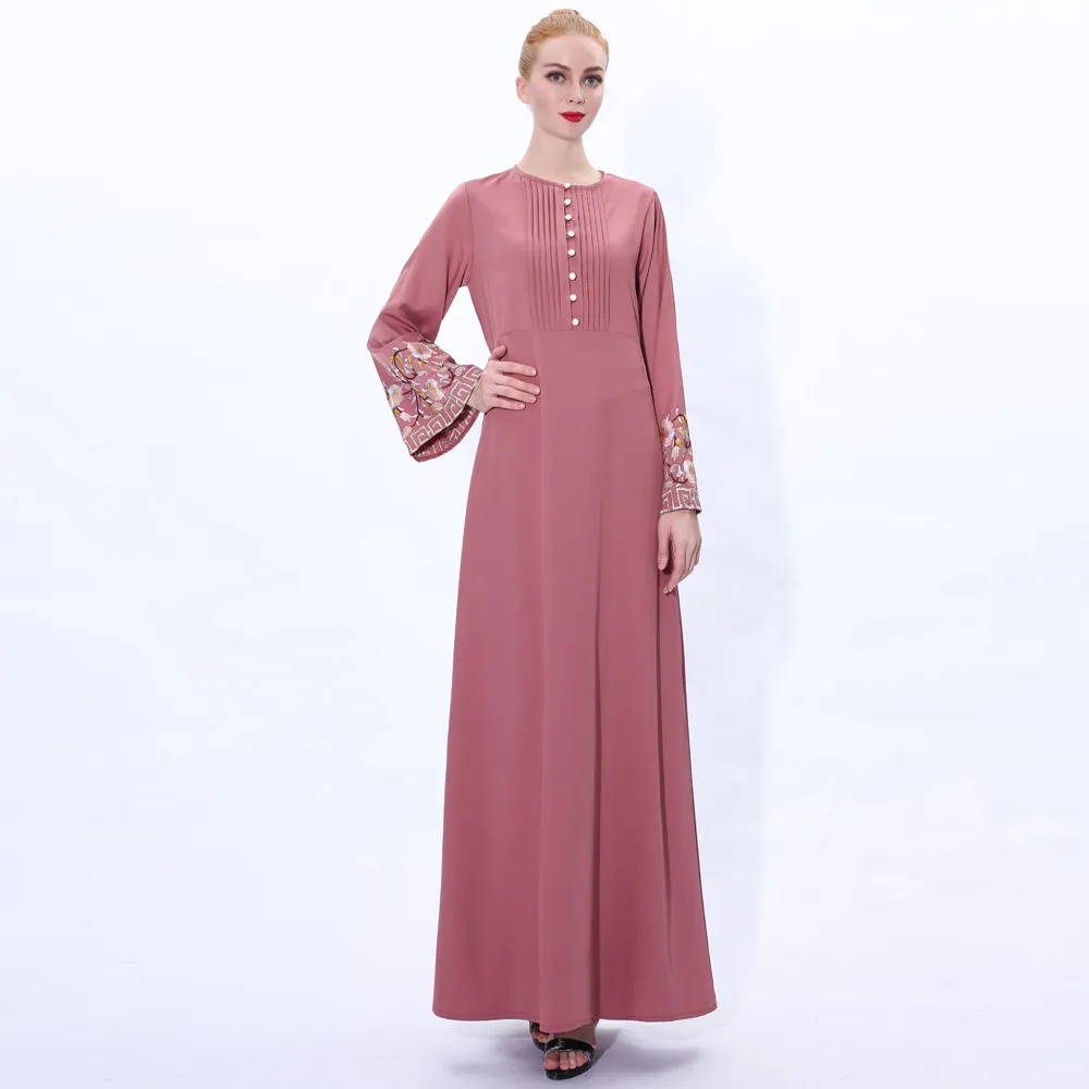 

2020 Beautiful Islamic Dress Women Fashion Abaya Embroidered Design Maxi Long Dress, Beige,brick red,dark green,pink,black