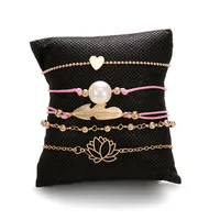 

5 Pcs Bohemia Handmade Knit Metal Leaf Heart Beads Lotus Chain Jewelry Bracelet Set For Women