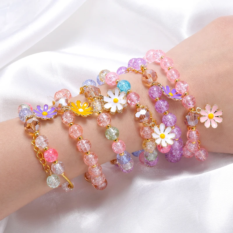 

HOVANCI top sellers 2021 for amazon new designer pink crystal healing stones flower rainbow charm bracelet bangle for good luck, As picture