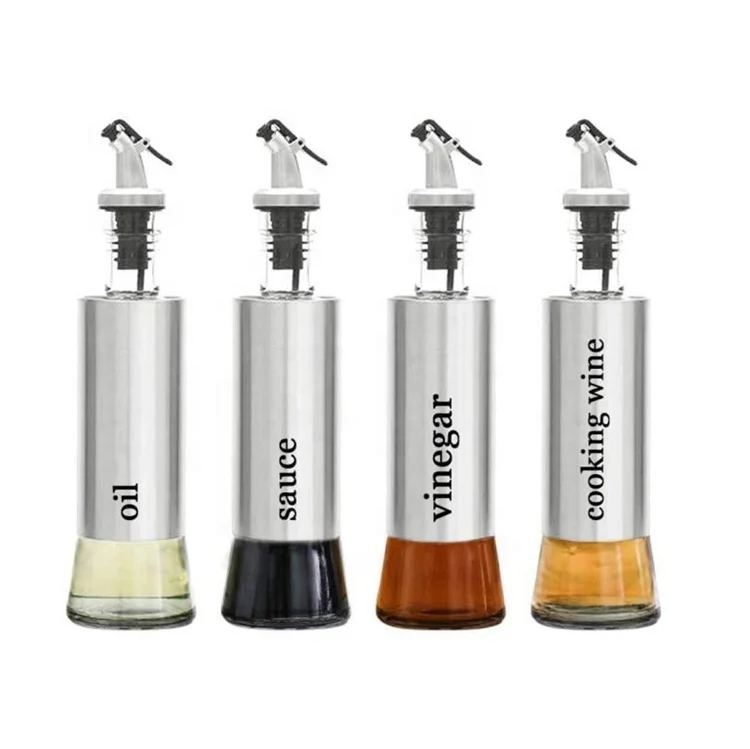 

Glass Stainless Steel Vinegar Olive Oil Dispenser Bottle With spout clips, Sliver