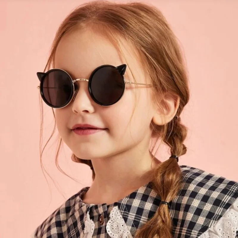 

Wholesale New Fashion Cute Girls Sun Glasses Round Children Sunglasses Cat Ear Shaped Kids Sunglasses 2020