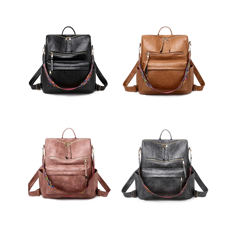 

ANMAI Wholesale Fashion PU Leather Shoulder Backpacks Girls School Bags Large Capacity Backpacks for Ladies