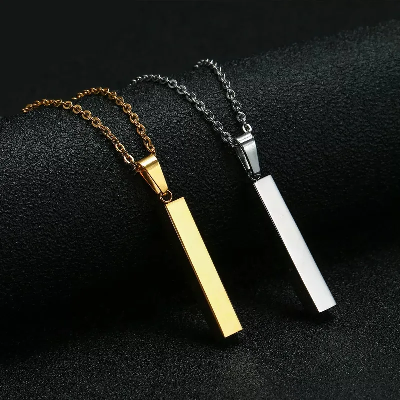 

European And American Fashion Simple 18K Gold Plated Wishing Column Pendant Stainless Steel Mens Necklace