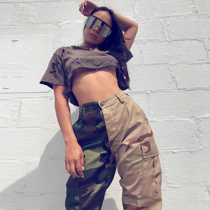 

2021 Fashion Street Style Desert Casual Pants Women Contrast Stitch Camouflage Cargo Pants, Camouflage color