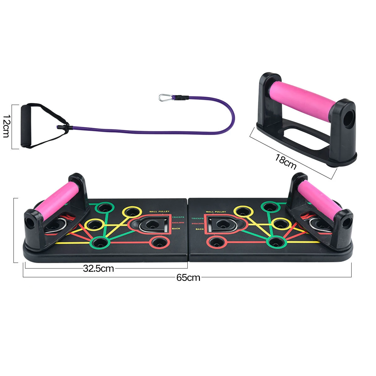 

Home gym exercise workout push up board with resistance bands, Black