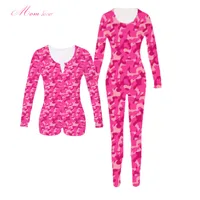 

2020 Wholesale Custom printing adult women onesie pajamas pink camouflage romper for women