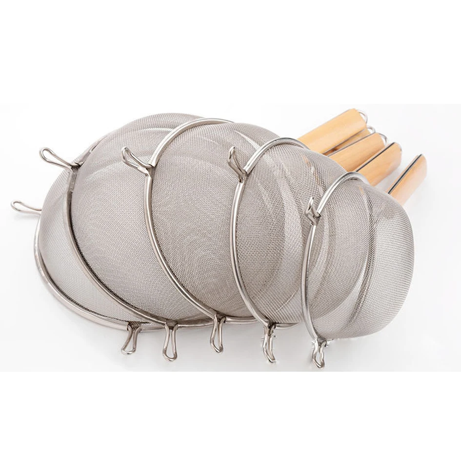 

304 stainless steel wooden handle two ear mesh drain kitchen multi-function oil grid