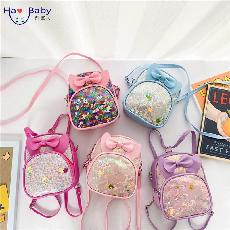 

Hao baby 2022 Fashion Sequined Bow Printed Cute Backpack Crossbody Bag For Girls, Purple, blue, pink, light pink, fuchsia
