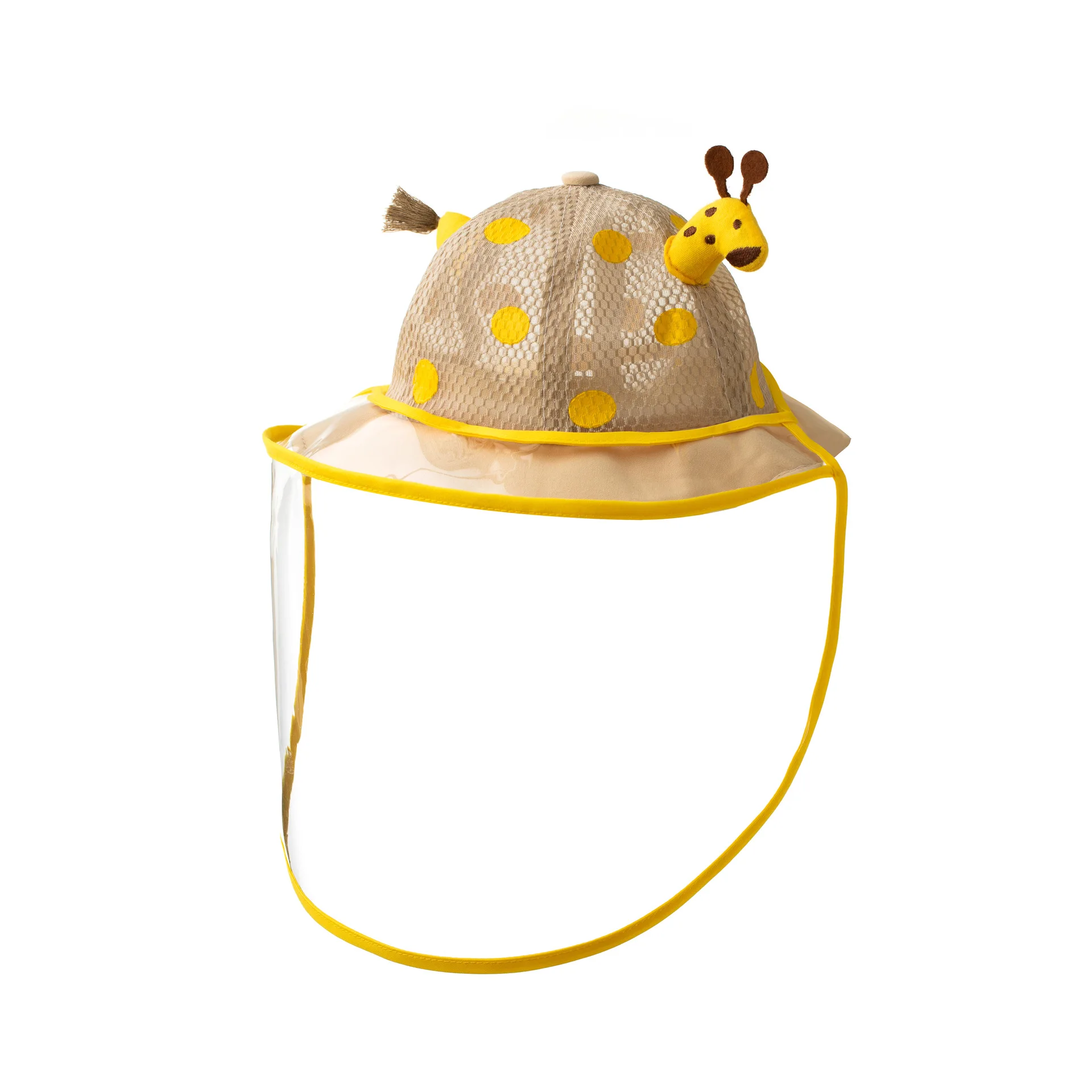 

Summer Breathable With 3D Giraffe Design Prevent Droplets Young Baby Bucket Hat With Transparent TPU Mask