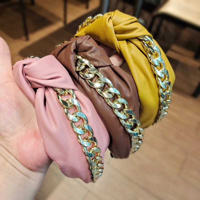 

Fashionable temperament hairpin leather thick chain headband high-end pressure hair headband hair accessories for women