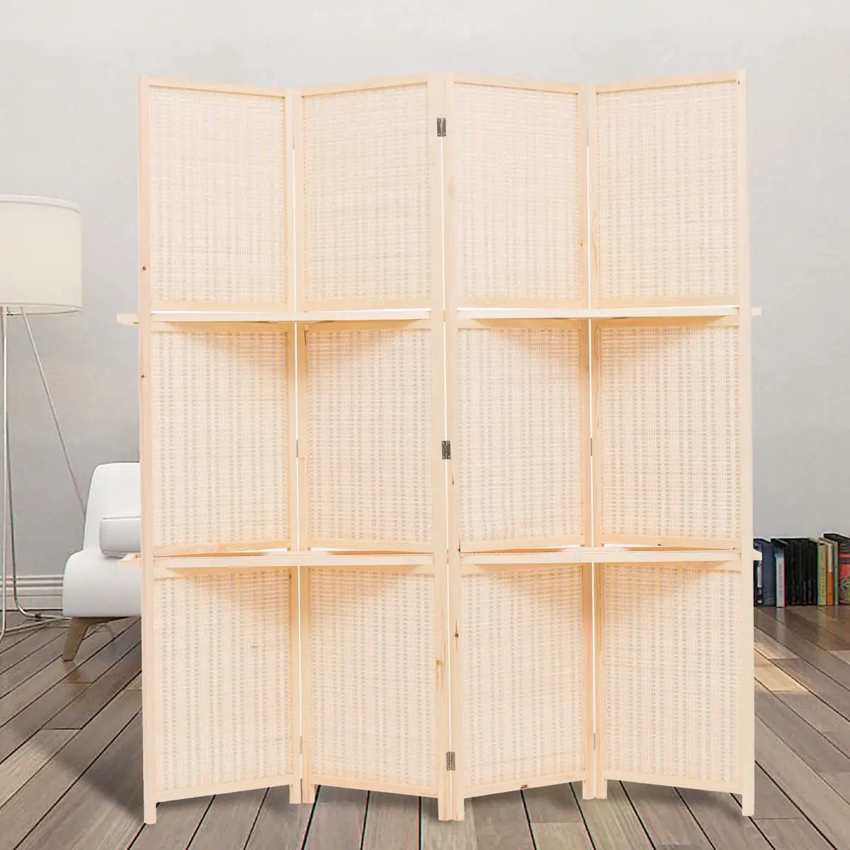 

Wooden bamboo decorative living room dining room divider shelf privacy moveable interior free standing partition screen