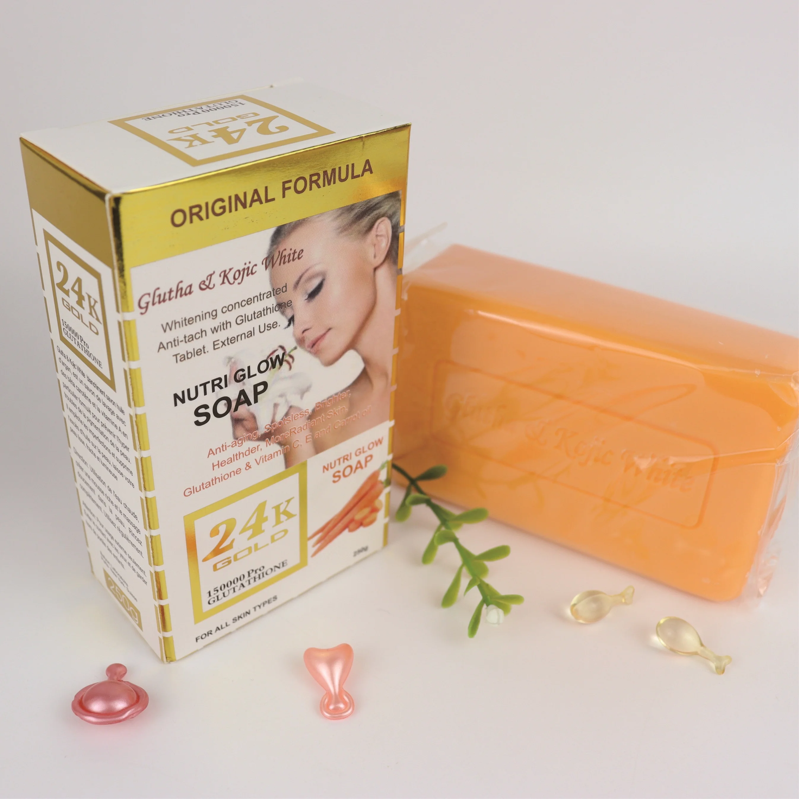 

glutathion & kojic white skin care 24k gold durus soap Anti-aging whitening More Radiant Glutathion carrot soap 250g