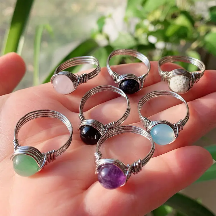 

SC New Natural Opal Gemstone Rings Wedding Jewelry Dainty Handmade Silver Wire Wrapped Healing Carnelian Crystal Rings for Women