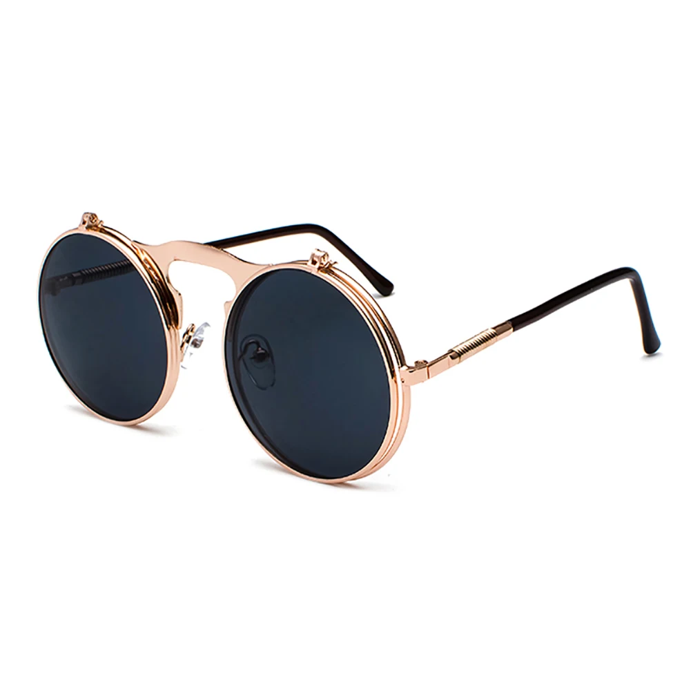 

Vintage Steampunk Flip Sunglasses Retro Round Metal Frame Sun Glasses for Men Women Brand Designer Circle Glasses Oculos UV400