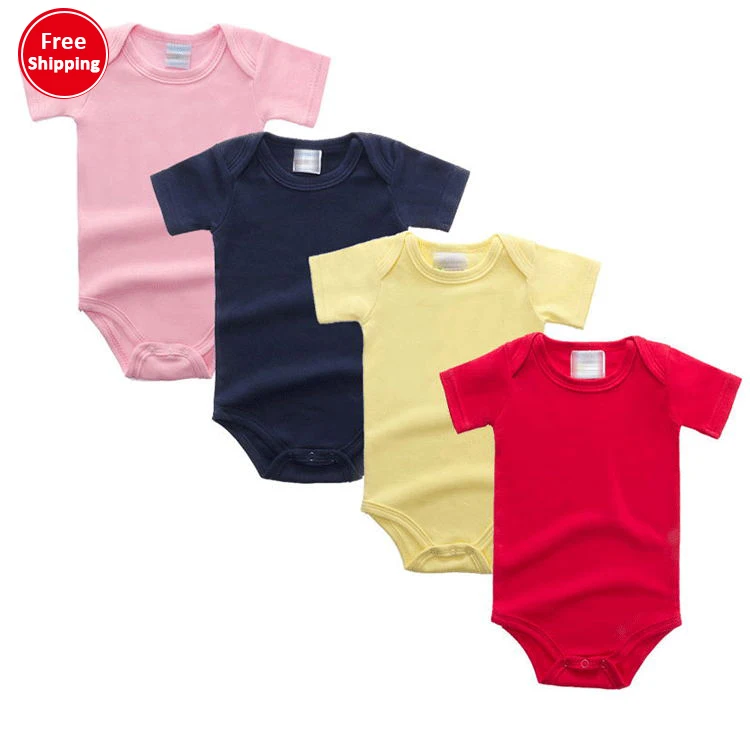 

Wholesale Solid Color Baby Boys Girls Funny Infant Clothing Jumpsuit Short Sleeve Bodysuit Clothes Baby Rompers, As shown