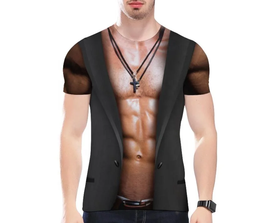 

3D Digital Printed Muscle Man T shirt Short Women Tees