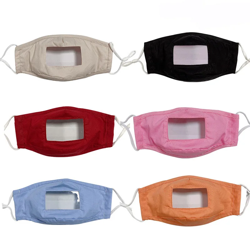 
100% Cotton Plain Color Face-Mask washable reusable-mask with clear window with clear mouth 