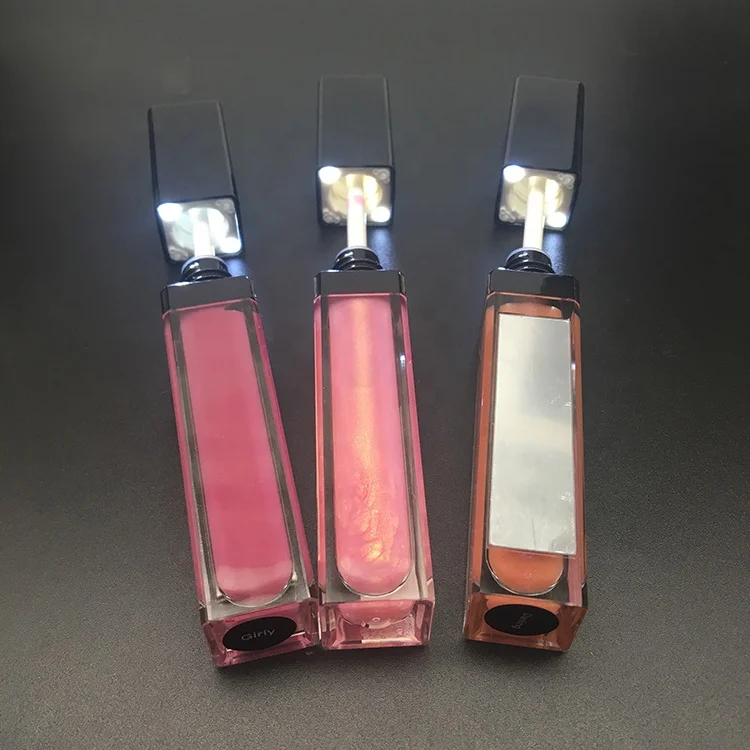 

factory price LED with mirror lip shine lip gloss high quality can choose bottles and box private label print logo light up tube
