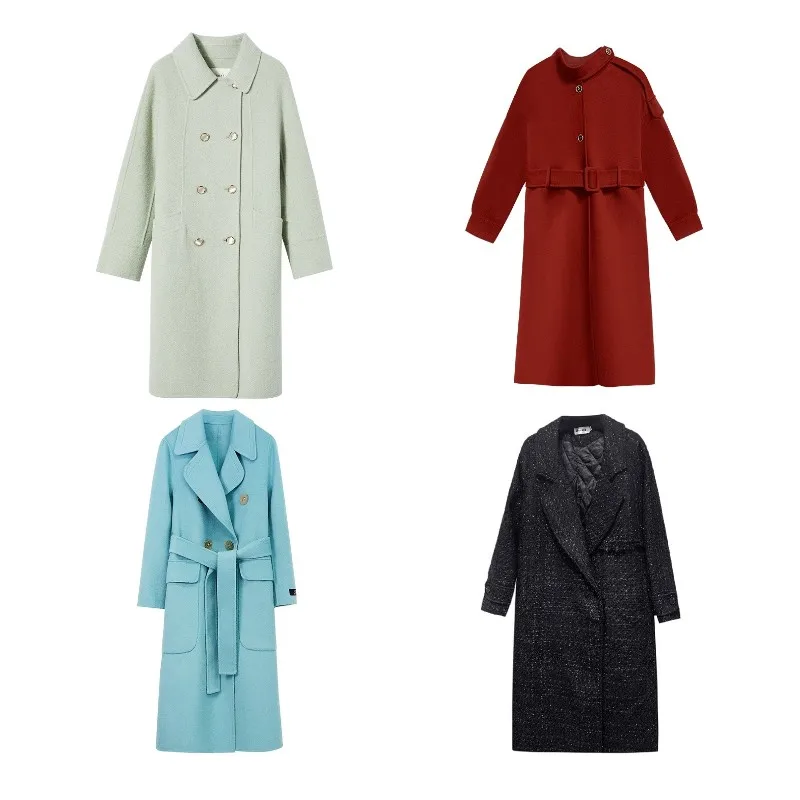 

High street winter double-sided slim fit elegant women trench coat long cashmere woolen jacket lady 100% Australia wool coat