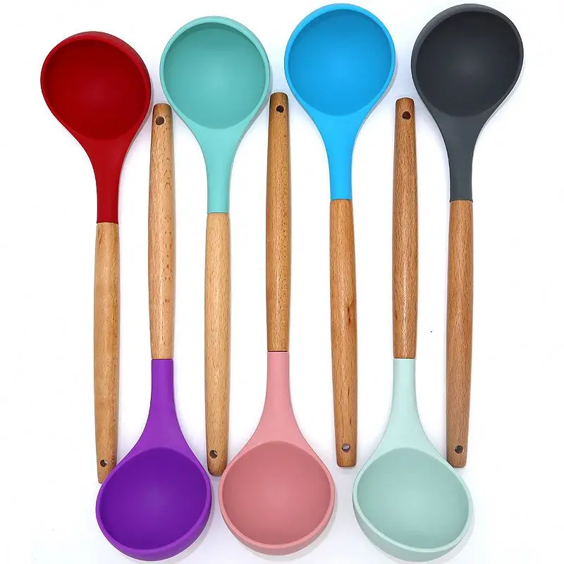 

Kitchen Utensils Set 13 Pcs Silicone Non-stick Barreled Cooking Utensils Set Wooden Handle Kitchenware Set